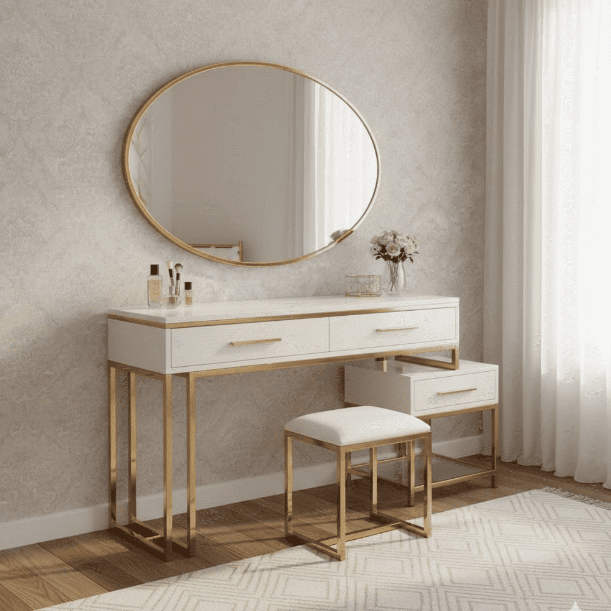 שידת ברצלונה עם מראת נירוסטה זהב